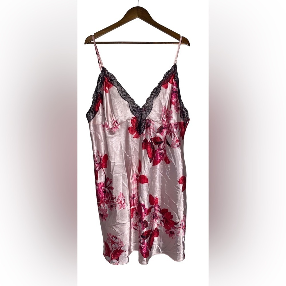 Lilac+London Satin Floral Babydoll Chemise Women 3X Lace Trim Relax Fit